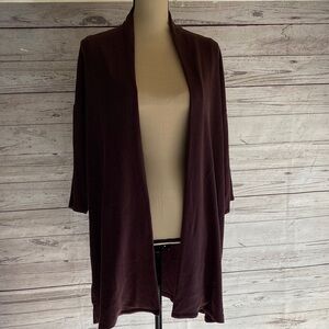Eileen Fisher Women's Open-Front Ribbed Cardigan - Deep Brown 1/2 Sleeves Size L